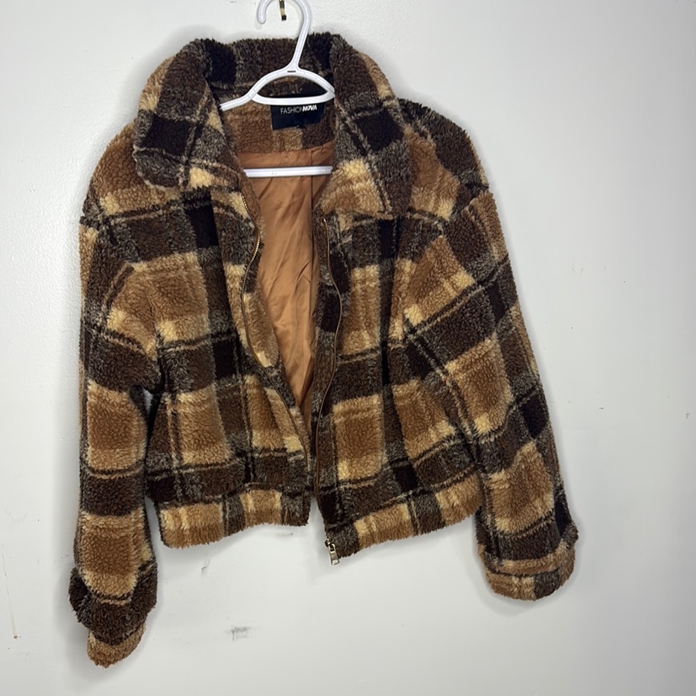 Fashion Nova Women's Brown Plaid Jacket